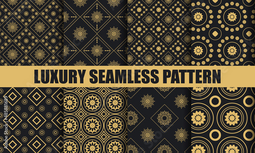 Black and gold, Luxury geometric seamless pattern, Set of modern seamless background