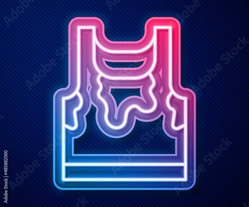Glowing neon line Sweaty sleeveless sport t-shirt icon isolated on blue background. Vector