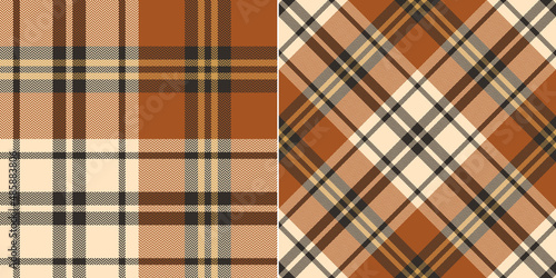 Check plaid pattern in cognac brown, gold, beige. Seamless herringbone textured large tartan vector for blanket, duvet cover, scarf, other modern spring autumn winter fashion fabric design.