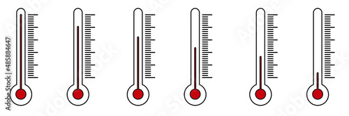 Set of termometers.Vector illustration isolated on white background Termometer simple icon.Vector illustration isolated on white background Thermometer with scale, cold and hot temperature indicator. 