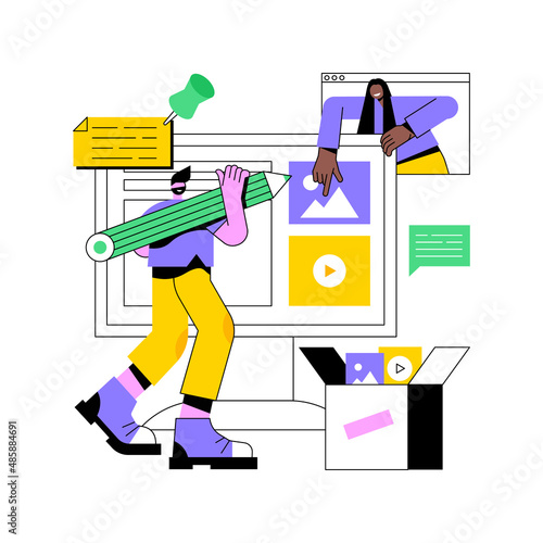 Content creation abstract concept vector illustration. Digital marketing copywriting, engaging content, targeted message creation, website seo, blog post design, social media abstract metaphor.