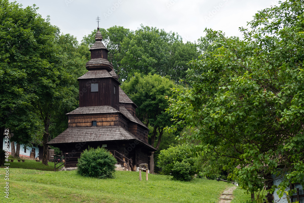 The Greek Catholic wooden church of St Michael the Archangel from Nova Sedlica located in open air museum of Humenne, Slovakia The Greek Catholic wooden church of St Michael the Archangel from Nova Sedlica located in open air museum of Humenne, Slovakia