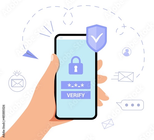 OTP One-time password for secure transaction on digital payment transaction for mobile app on smartphone screen 2-Step verification Vector illustration flat design Mobile phone in hand Enter otp photo