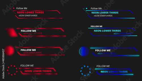 Neon lower thirds design set for social media