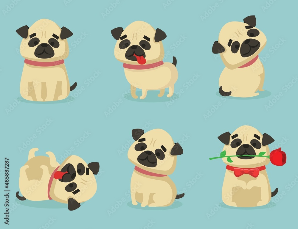 Vector illustration set of cute and funny cartoon little pug dogs-pupies. Vector illustration set of cute and funny cartoon little pug dogs-pupies.