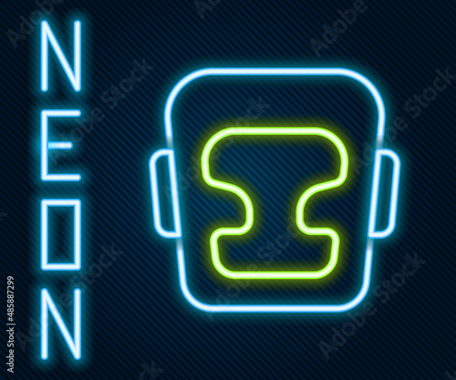 Glowing neon line Boxing helmet icon isolated on black background. Colorful outline concept. Vector