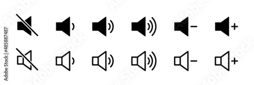 Volume mute collection icon. Speaker volume set of signs. Mute audio sound icon. EPS 10