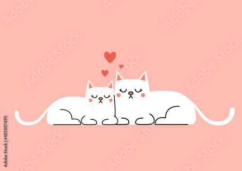 Valentine's poster design. Cat cartoon vector. illustration draw character design couple love of cat in valentine day.