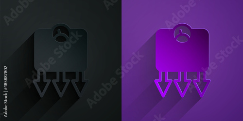 Paper cut Weight loss icon isolated on black on purple background. Paper art style. Vector