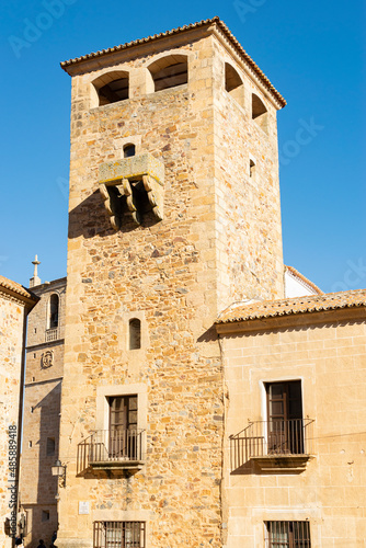 Medieval tower of the Palace of the Golfines de Abajo in Caceres, Spain.