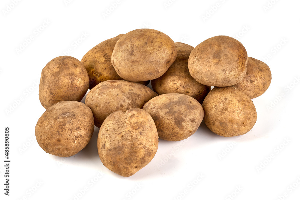 Unwashed potatoes, isolated on white background. Unwashed potatoes, isolated on white background.