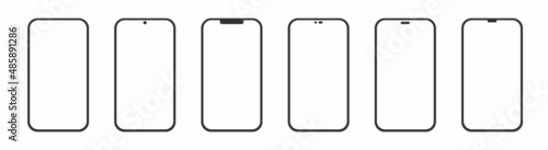 Fotografie, Obraz Set realistic smartphone blank screen, phone mockup isolated on white background