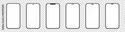 Set realistic smartphone blank screen, phone mockup isolated on transparent background. Template for infographics or presentation UI design interface.