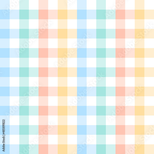 Vichy pattern for gift paper in orange, yellow, blue, green, white. Pastel multicolored tartan check plaid for dress, skirt, blanket, other modern spring summer Easter holiday textile or paper print.
