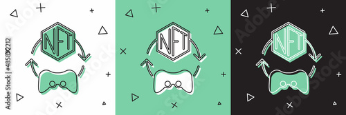 Set NFT Digital crypto art icon isolated on white and green, black background. Non fungible token. Vector