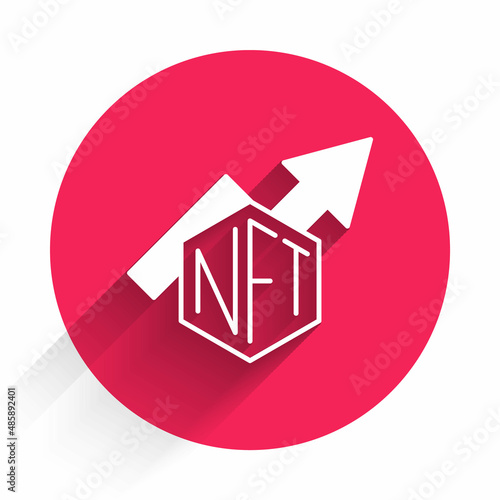 White NFT growth bar chart icon isolated with long shadow background. Non fungible token. Digital crypto art concept. Red circle button. Vector