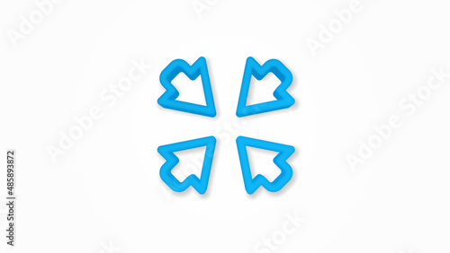 Arrows icons. Arrows in the center 3d line flat color icon. Realistic vector illustration. Pictogram isolated. Top view. Colorful transparent shadow design.