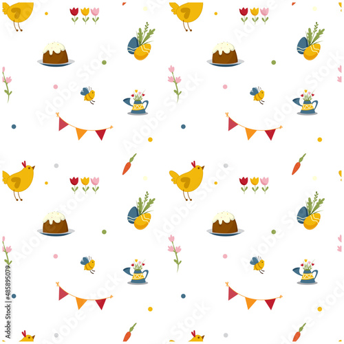 Seamless spring Easter pattern. Textile. Packing paper. Background.