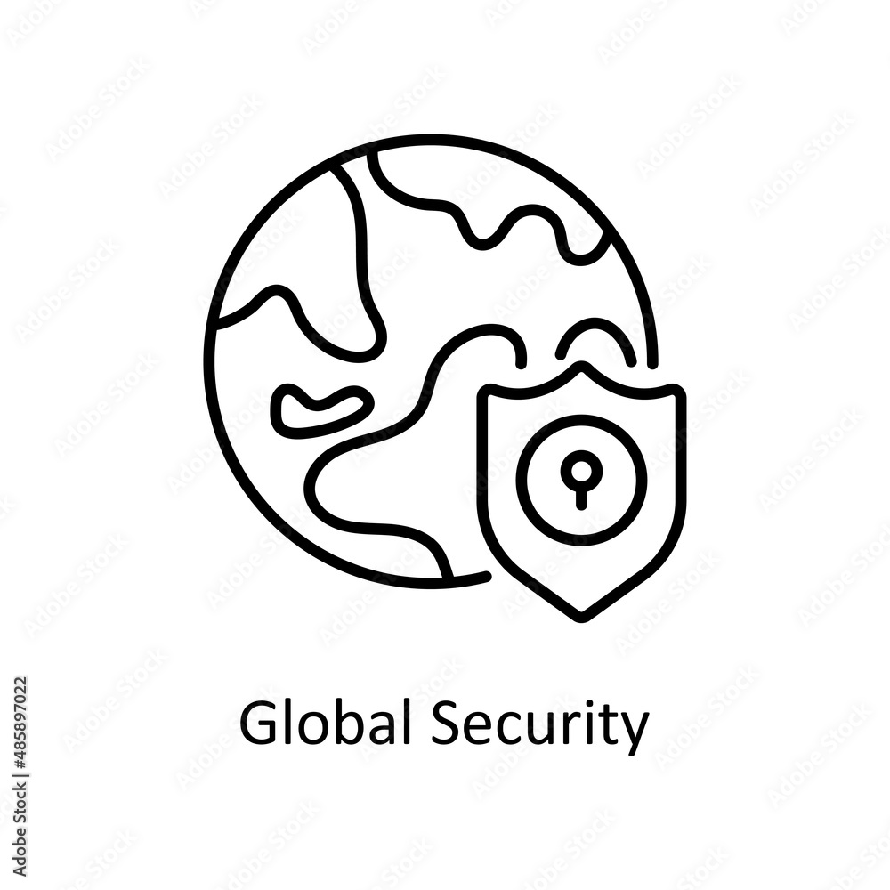 Global Security vector Outline icon for web isolated on white background EPS 10 file