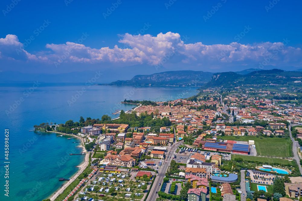 In the city of Bardolino, Lake Garda, Italy. Aerial photography with drone. In the city of Bardolino, Lake Garda is the north of Italy. View by Drone. Aerial photography.