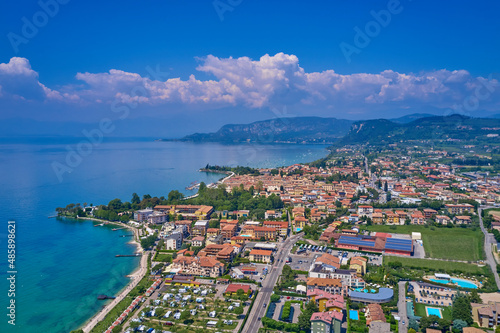 In the city of Bardolino, Lake Garda, Italy. Aerial photography with drone. In the city of Bardolino, Lake Garda is the north of Italy. View by Drone. Aerial photography.