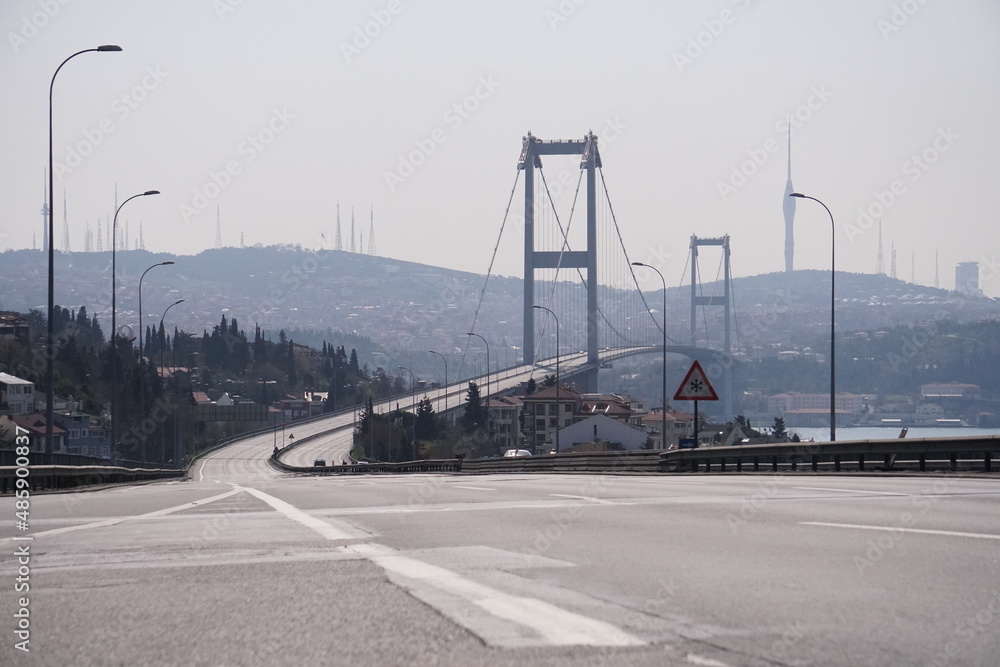 Bosphorus Bridge Istanbul time of lockdown days istanbul 2021