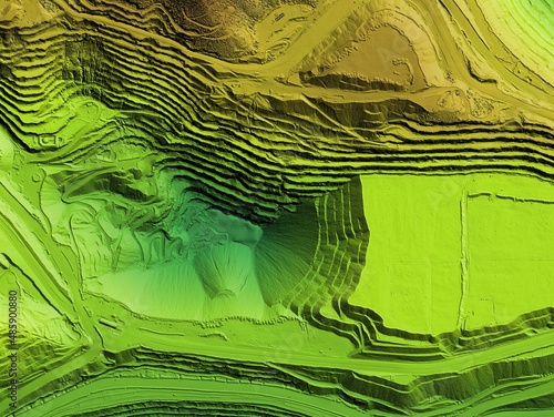 Digital elevation model. GIS product made after proccesing aerial pictures. It shows excavation site with steep rock walls that was mapped from a drone photo