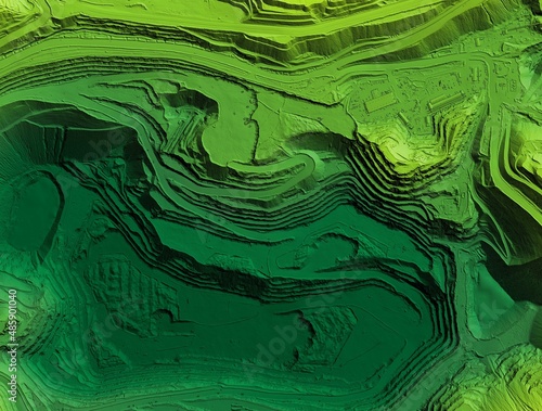 Digital elevation model. GIS product made after proccesing aerial pictures. It shows excavation site with steep rock walls that was mapped from a drone photo