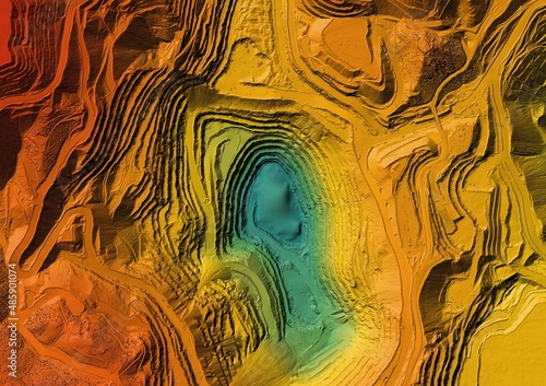 Digital elevation model. GIS product made after proccesing aerial pictures. It shows excavation site with steep rock walls that was mapped from a drone