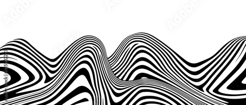 Optical Illusion Waves Vector Design. Op Art Background. Wavy Stripped Shape Pattern.