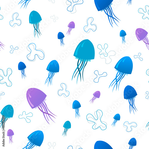 Childish seamless pattern with jellyfish and seaweed. Vector pattern for apparel, nursery, textile, fabric, wrapping paper