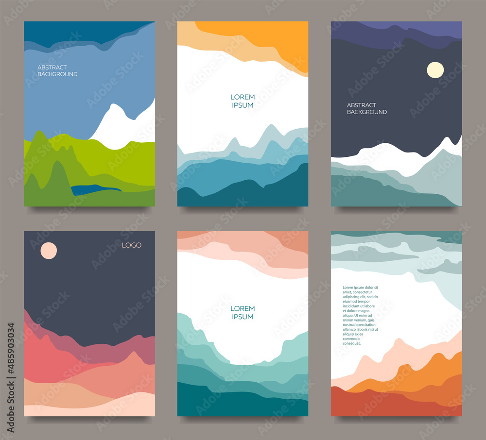 Set of creative hand drawn abstract landscape backgrounds. For banners, posters, flyers, booklets. Vector format.