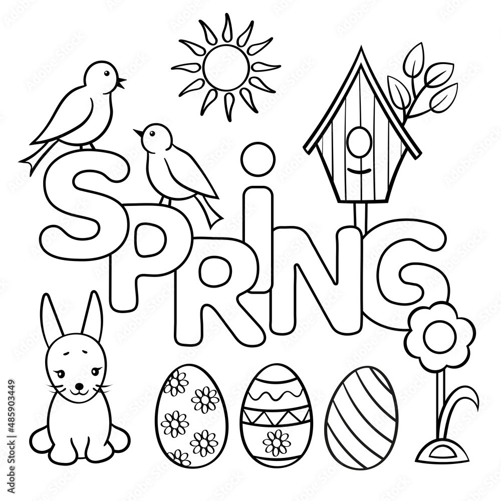 Obraz premium Coloring page with the word SPRING