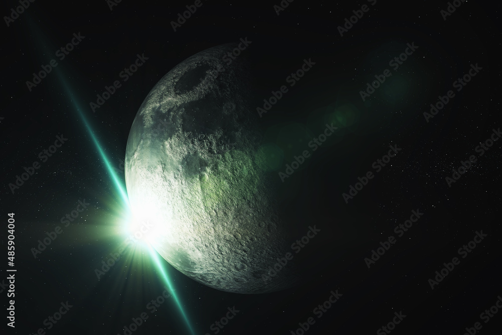 Obraz premium A computer graphic rendering of the Moon. 3D rendering. Elements of this image furnished by NASA