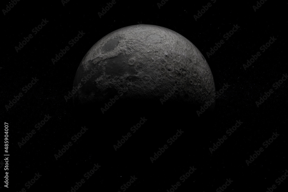 Naklejka premium A computer graphic rendering of the Moon. 3D rendering. Elements of this image furnished by NASA
