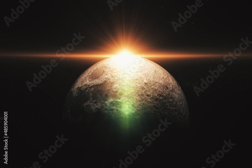 A computer graphic rendering of the Moon. 3D rendering. Elements of this image furnished by NASA