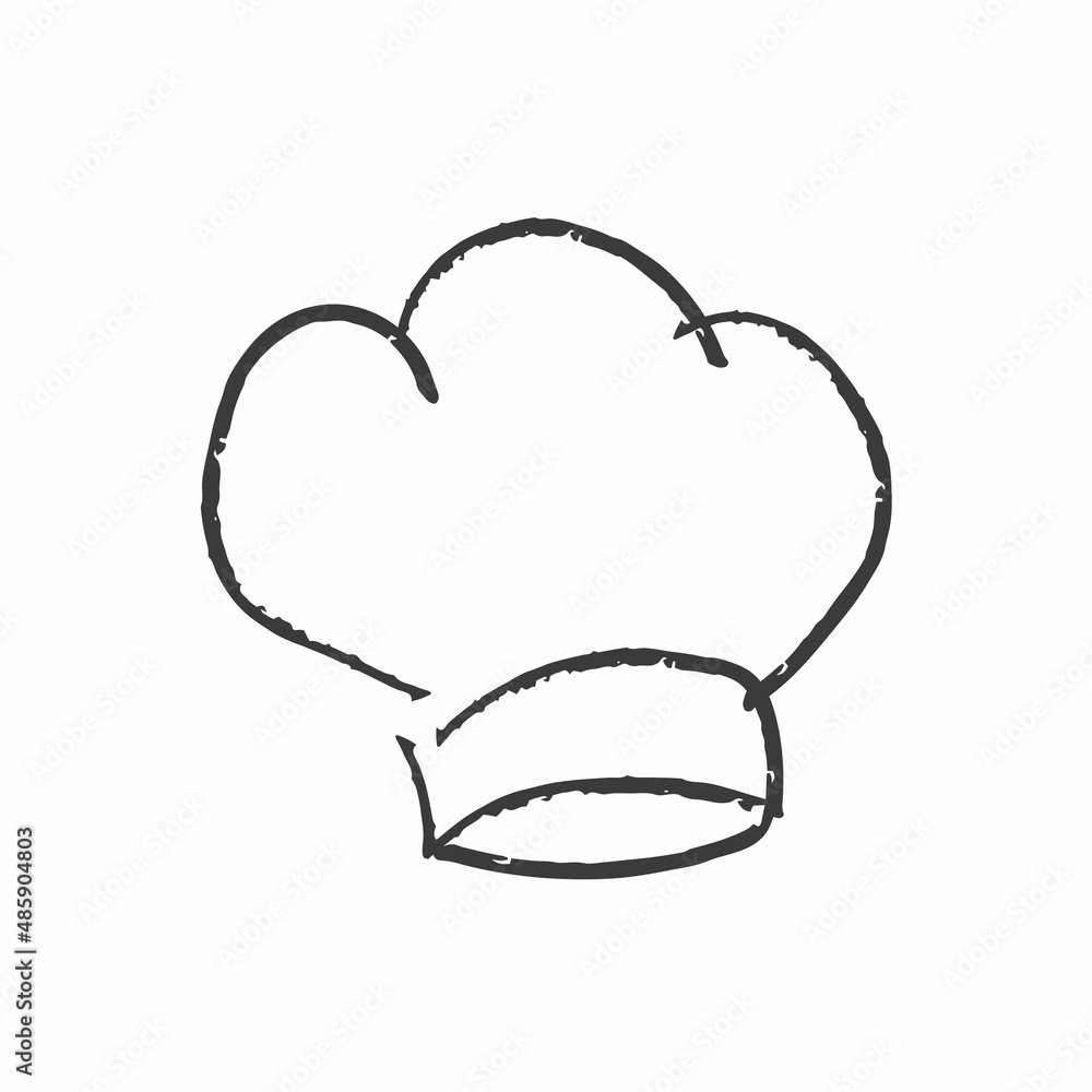 Chef hat icon, hand drawn vector illustration. Textured line headdress isolated on white background Chef hat icon, hand drawn vector illustration. Textured line headdress isolated on white background