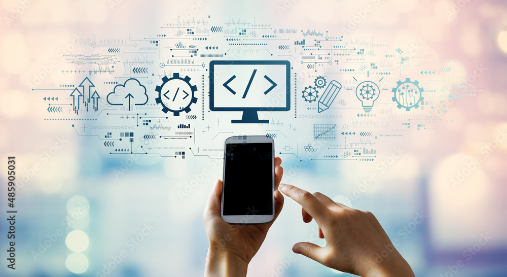 Web development concept with person using a smartphone Web development concept with person using a smartphone