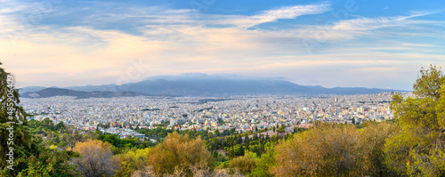 Beautiful view of Athens in the evening  Greece  Europe. View of the city from above
