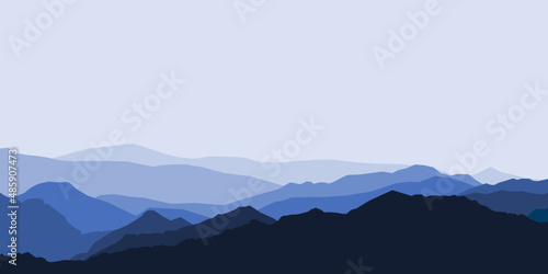 Panorama illustration of mountain ridges. Atmospheric perspective.