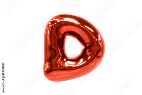 Balloon font metellic red letter D made of realistic helium balloon, Premium 3d illustration.