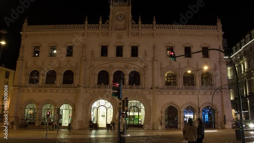 Lisbon, Portugal- Rossio Station Hyperlapse at Night photo