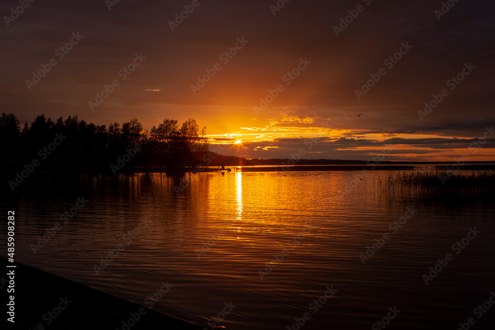 
sunset lake in Karelia. Syamozero. Russia