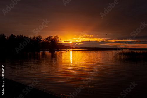  sunset lake in Karelia. Syamozero. Russia