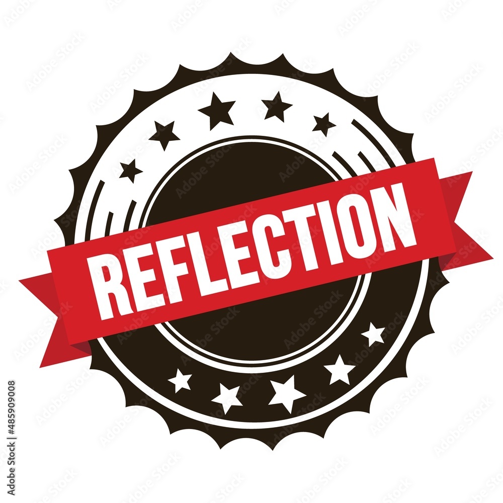 REFLECTION text on red brown ribbon stamp. REFLECTION text on red brown ribbon stamp.