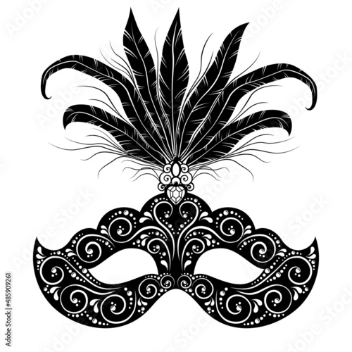 Masquerade mask decorated with feathers. Vector illustration isolated on white background.