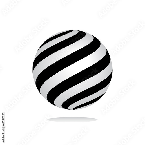 Abstract 3D shape. Spherical striped design element.
