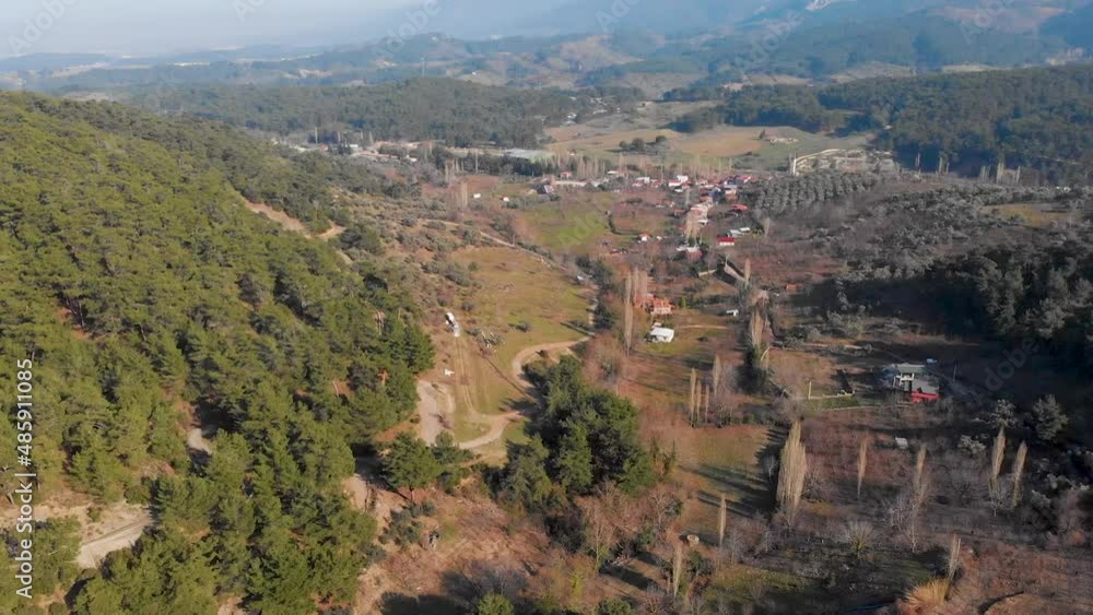 aerial view of the mountains and a turkish village aerial view of the mountains and a turkish village