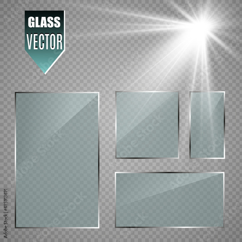 Vector glass banners on transparent background.Empty transparent glass frame. Clean vector background.	