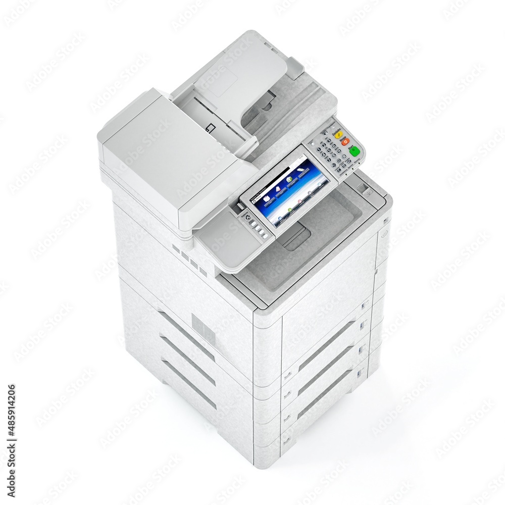 Multi-function printer scanner. Isolated Office professional technology. 3D illustration. Multi-function printer scanner. Isolated Office professional technology. 3D illustration.
